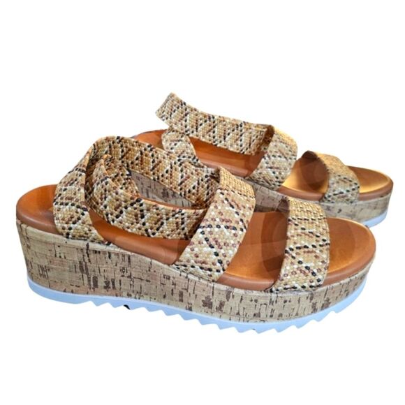 R2 Womens Neutral Boho Bandi Chunky Wedge Platform Sandal Natural Rafia Size 9.5 - Picture 3 of 7